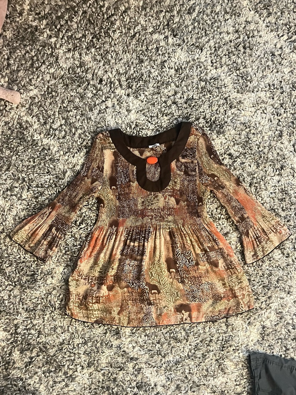 Boho Brown & Orange Printed Long-Sleeve Top